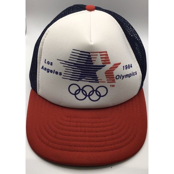 Vintage 1984 80s USA Olympics LA Los Angeles Meshback Trucker Snapback Cap Hat - Picture 1 of 4